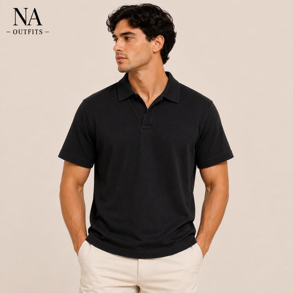 Black Johnny collar polo