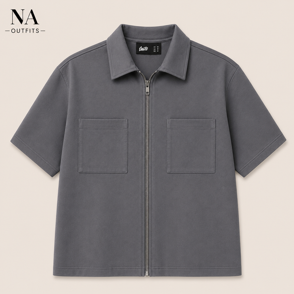 Double pocket grey zipper top